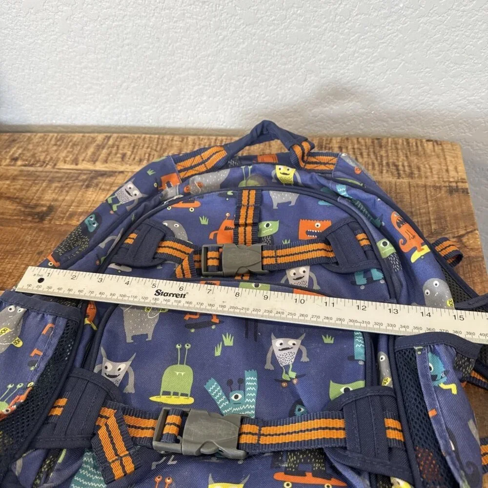 Pottery Barn Kids Mackenzie Backpack Blue Monsters Characters School Bag 17”